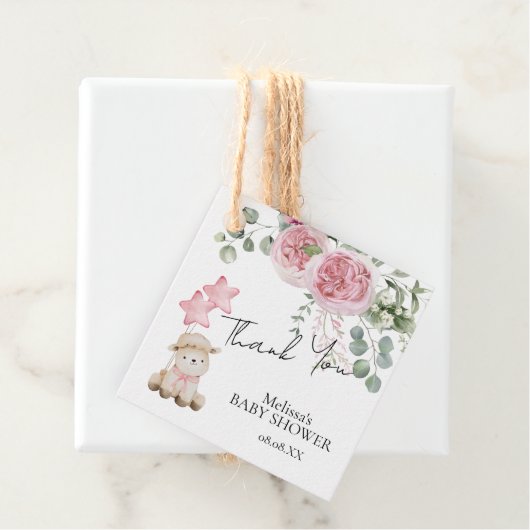 Lief klein lamsblos roze rozen groen bedankjes labels (In situ)