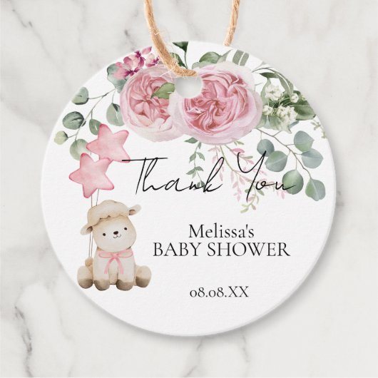 Lief klein lamsblos roze rozen groen bedankjes labels (Voorkant)