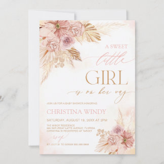 lief klein meisje Baby shower pampas partij nodigt Save The Date