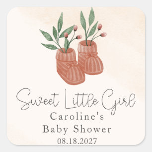 Lief klein meisje boho kleding Baby shower Vierkante Sticker