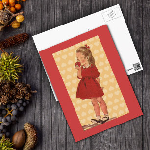 Lief klein meisje met appel Briefkaart