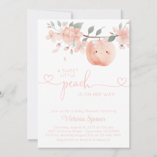 Lief klein meisje perzik Baby shower Kaart (Voorkant)