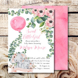 Lief klein meisje roze ballon eucalyptus olifant kaart