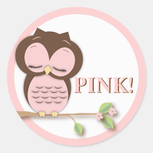 Lief klein meisje uil op een tak team PINK! Ronde Sticker (Voorkant)