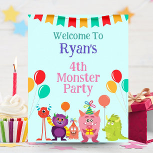 Lief klein monster strip leuk verjaardagsfeestje poster