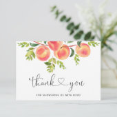 Lief klein perzik baby shower dank u kaart (Staand voorkant)