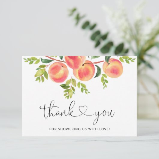 Lief klein perzik baby shower dank u kaart (Staand voorkant)