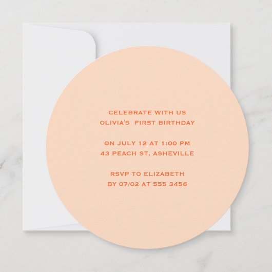 Lief klein perzik meisje eerste verjaardag kaart (Achterkant)