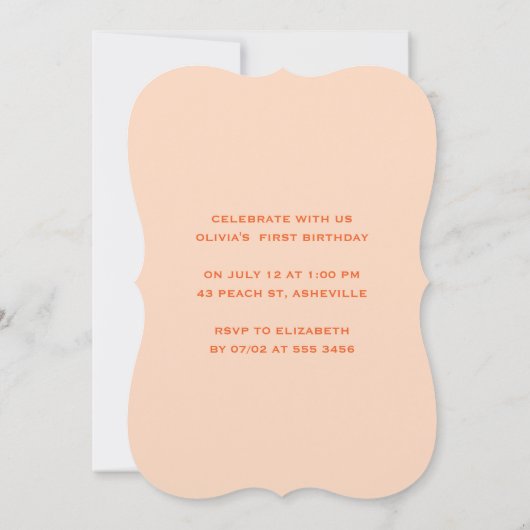 Lief klein perzik meisje eerste verjaardag kaart (Achterkant)