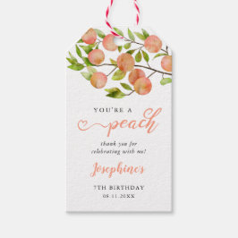 Lief klein perzik verjaardagsfeestje cadeaulabel