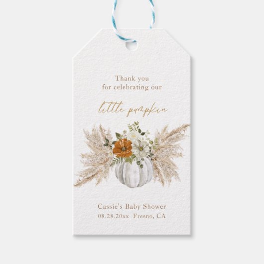 Lief klein pompoen Baby shower Dank u Cadeaulabel (Voorkant)