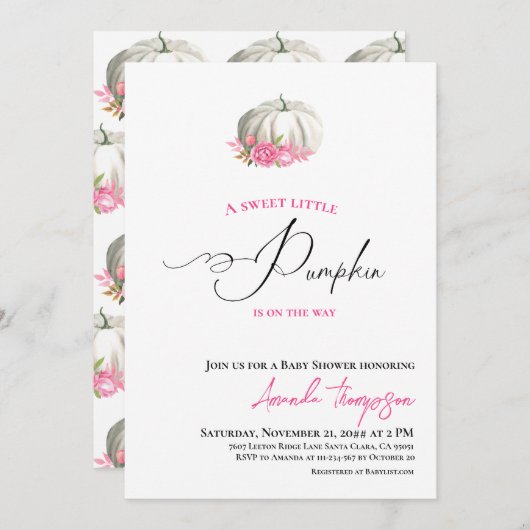 Lief klein pompoen goud roze Baby shower Kaart (Voorkant / Achterkant)