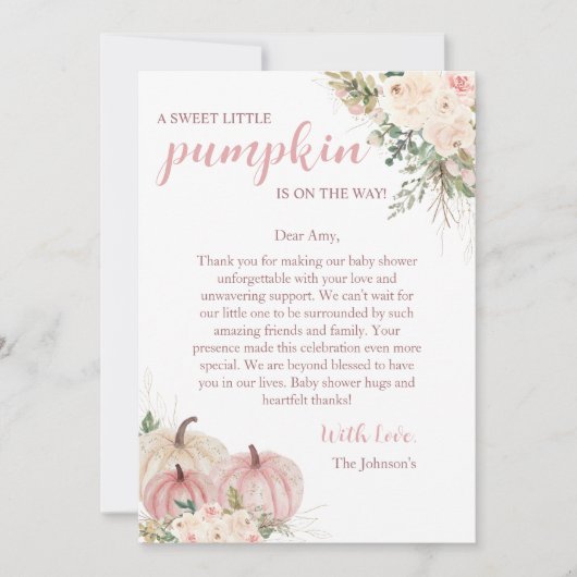 Lief klein pompoen herfst Baby shower Bedankkaart (Voorkant)