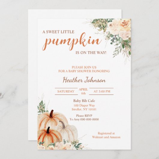 Lief klein pompoen herfst Baby shower Kaart (Voorkant / Achterkant)