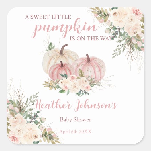 Lief klein pompoen herfst Baby shower Vierkante Sticker (Voorkant)