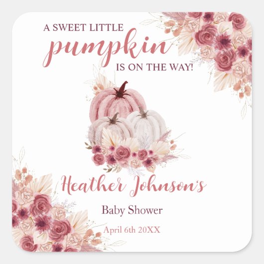 Lief klein pompoen herfst Baby shower Vierkante Sticker (Voorkant)