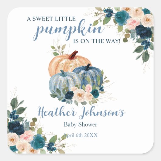 Lief klein pompoen herfst Baby shower Vierkante Sticker (Voorkant)