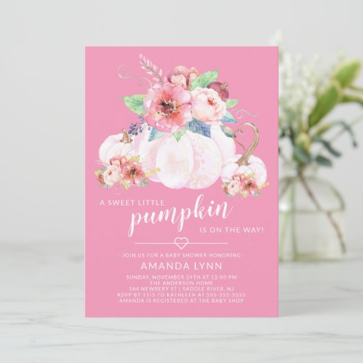 Lief klein pompoen meisjes Baby shower Kaart (Staand voorkant)