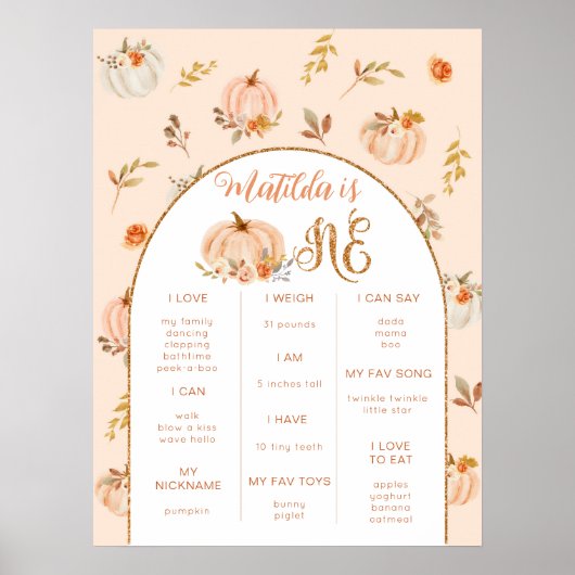 Lief klein pompoen verjaardagsfeestje mijlpaal poster (Voorkant)