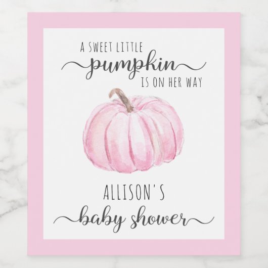 lief klein pompoen Waterverf baby meisje shower Wijn Etiket (Enkel label)