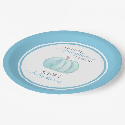 Lief klein pompoen Waterverf blauw Baby shower Papieren Bordje (Gekanteld)