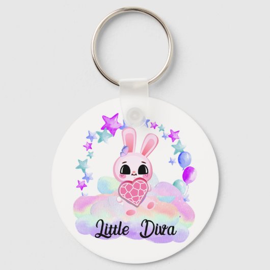 lief klein wit konijn sleutelhanger (Voorkant)