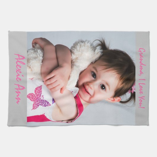 Lief kleinkind zegt: "Ik hou van je" Personaliseer Theedoek (Horizontaal)