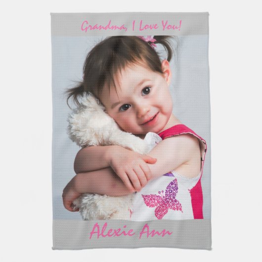 Lief kleinkind zegt: "Ik hou van je" Personaliseer Theedoek (Verticaal)