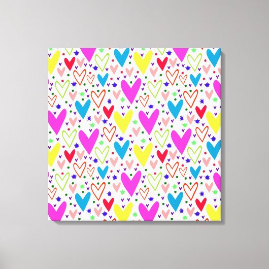 Lief kleurenrijk harten patroon canvas afdruk (Voorkant)