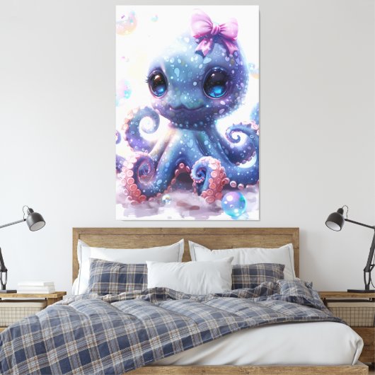Lief Kleurrijk Baby Meisje Octopus Kunstprint Canvas Afdruk (Insitu (Slaapkamer))