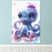 Lief Kleurrijk Baby Meisje Octopus Kunstprint Canvas Afdruk (Insitu (Houten vloer))