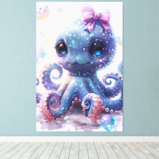 Lief Kleurrijk Baby Meisje Octopus Kunstprint Canvas Afdruk (Insitu (Houten vloer))