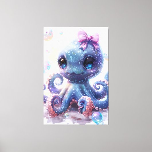 Lief Kleurrijk Baby Meisje Octopus Kunstprint Canvas Afdruk (Voorkant)