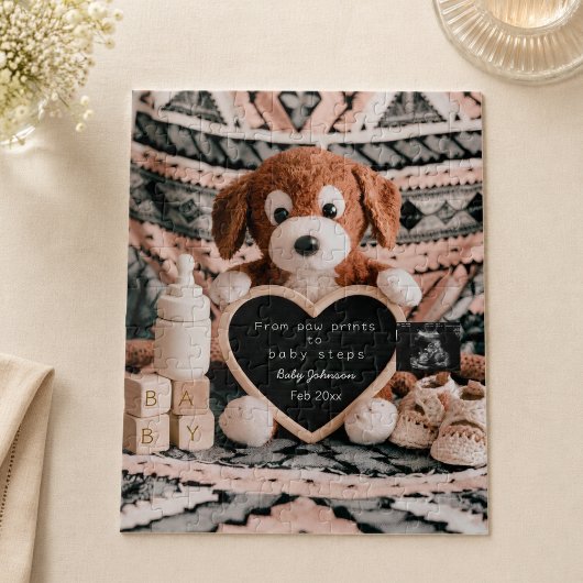 Lief knuffelbare puppy zwangerschapsaankondiging legpuzzel
