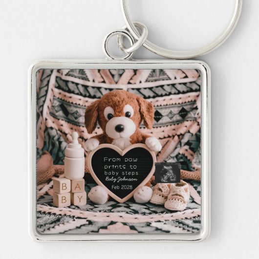 Lief knuffelbare puppy zwangerschapsaankondiging sleutelhanger (Voorkant)