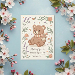 Lief knuffelbeer Bloemige beterschap Briefkaart
