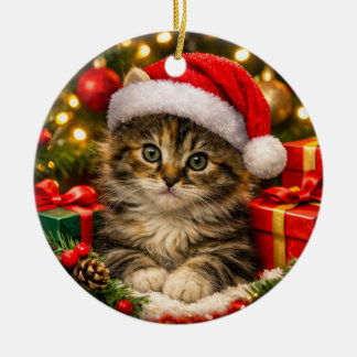 Lief Knuffelig Kattenkerstboomornament Keramisch Ornament