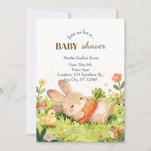 Lief Konijn Baby Shower Uitnodiging (Voorkant)
