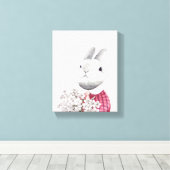 Lief Konijn Bloem Houwend Bos Nursery Decor Canvas Afdruk (Insitu (Houten vloer))