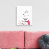 Lief Konijn Bloem Vasthoudend Bos Nursery Decor Canvas Afdruk (Insitu (Woonkamer))