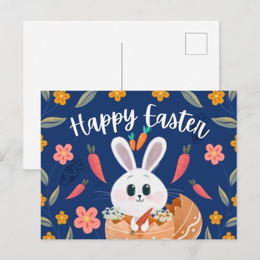 Lief Konijn in Ei “Prettig Pasen” Lente  Feestdagenkaart (Voorkant / Achterkant)