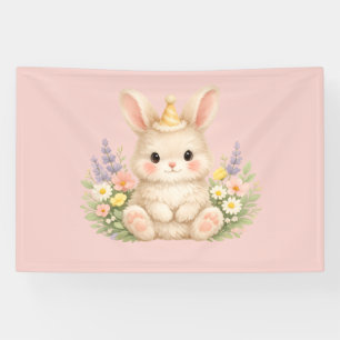 Lief Konijn met Wilde Bloemen voor een Whimsical Spandoek