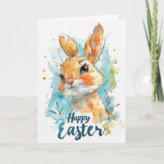 Lief Konijn Watercolor Paaskaart Kaart (Voorkant)