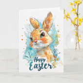 Lief Konijn Watercolor Paaskaart Kaart (Gele Bloem)
