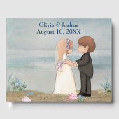 Lief koppel op het strand op hun trouwdag gastenboek (Voorkant)