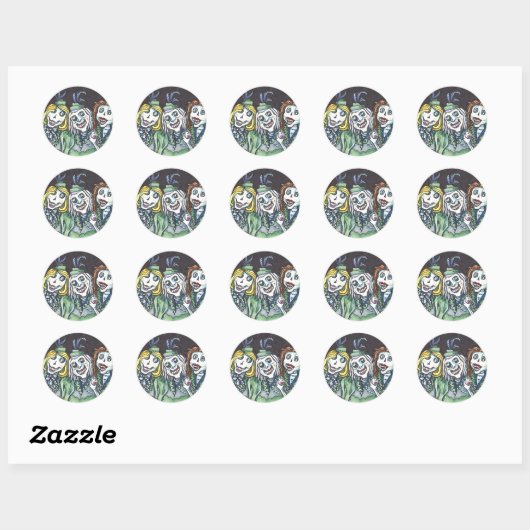 LIEF KRUIPERIG ZOMBIE BRIDSMEISJES DIE EEN SELFIE RONDE STICKER (Vel)