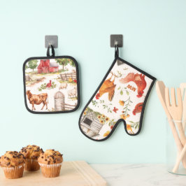 Lief landelijk boerderijhuis ovenwant & pannenlap set