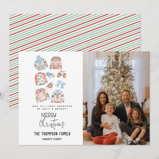 Lief lelijk kersttrui vrolijk kerst foto feestdagenkaart (Voorkant / Achterkant)