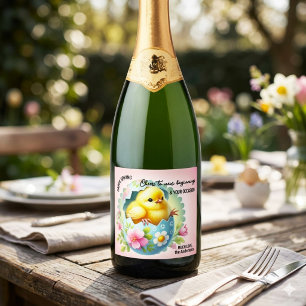 Lief Lentekuiken Aquarel Nieuwe Beginnen Sparkling Wijnetiket