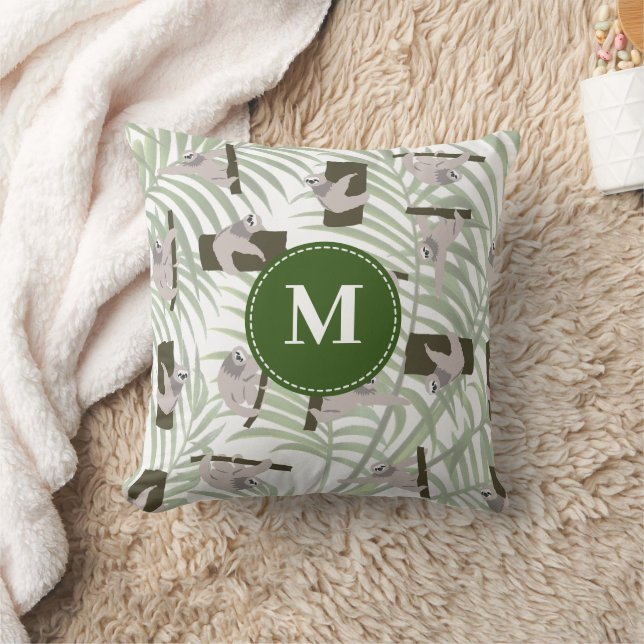 Lief luiaard dier patroon in wild bos monogram kussen (Deken)